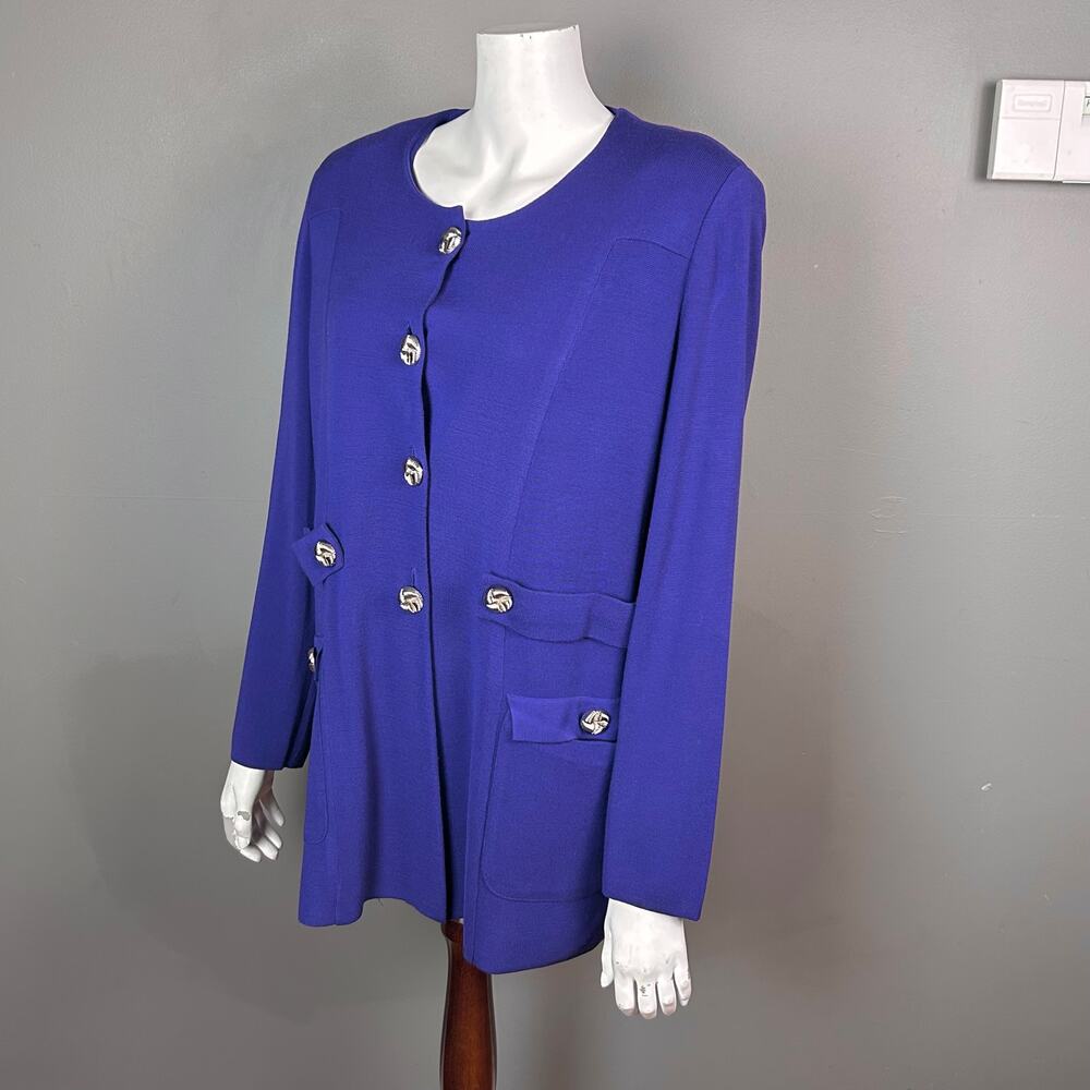 Misook jacket sweater cardigan XL blue office coastal brass buttons
